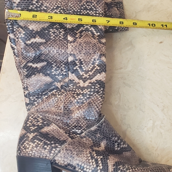 River island block heel thigh knee high slouch snakeskin boots - Picture 12 of 15